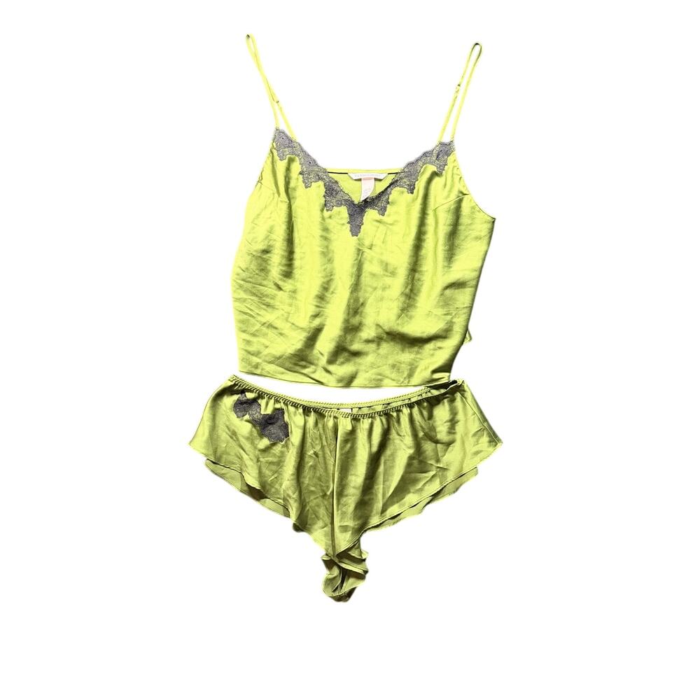 Victorias secret olive black lace green 2 piece tank shorts sleep set XL lingeri